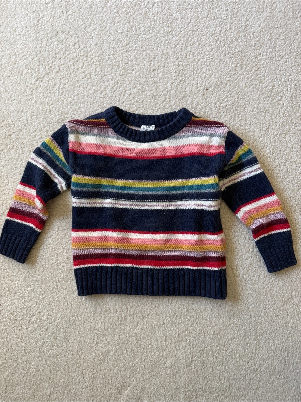 GAP Navy Multicolor Striped Crewneck Sweater